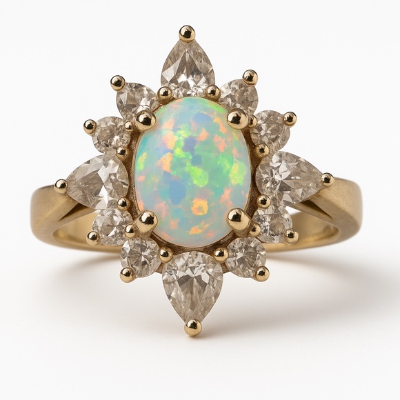 JWBR Fire Opal And Topaz Sterling Silver Ring Sz 7 Renaissance Jewelry Gold Wash - Picture 1 of 16